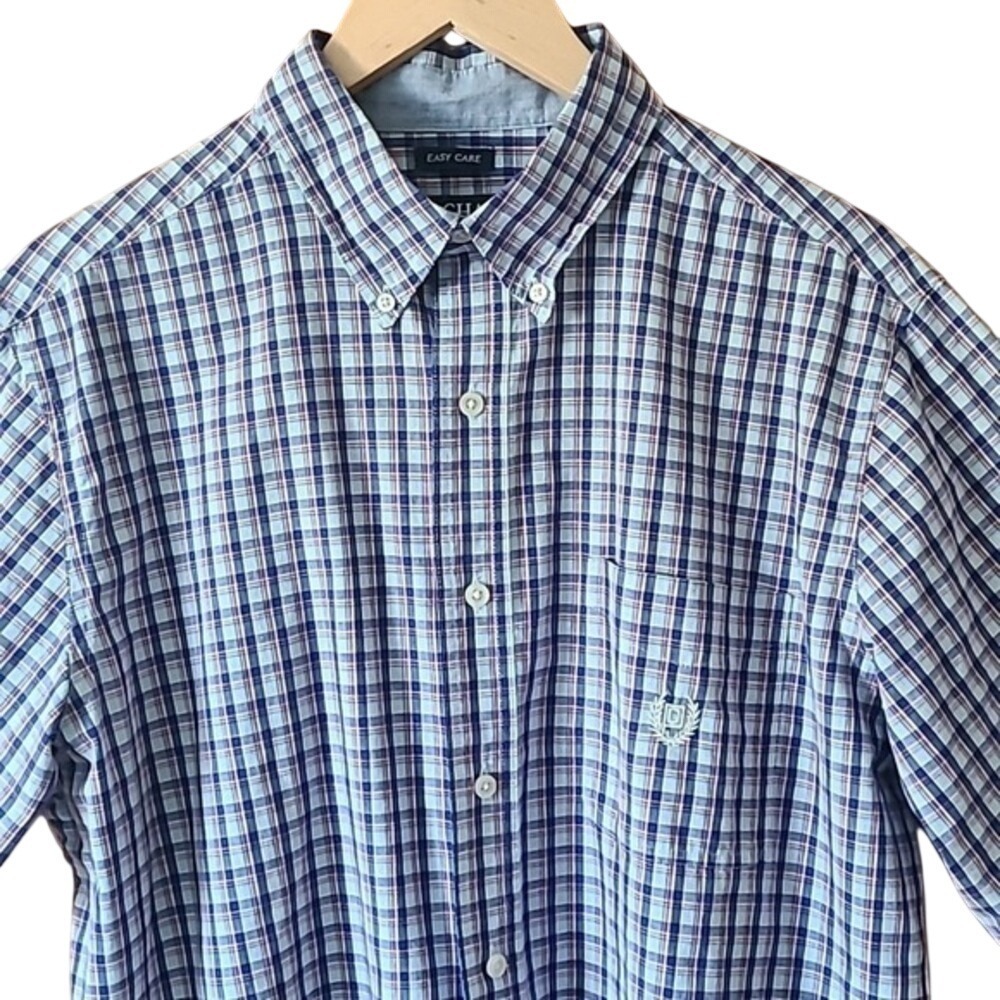 Chaps easy care button down men's Shirt short sleeve plaid Size Large